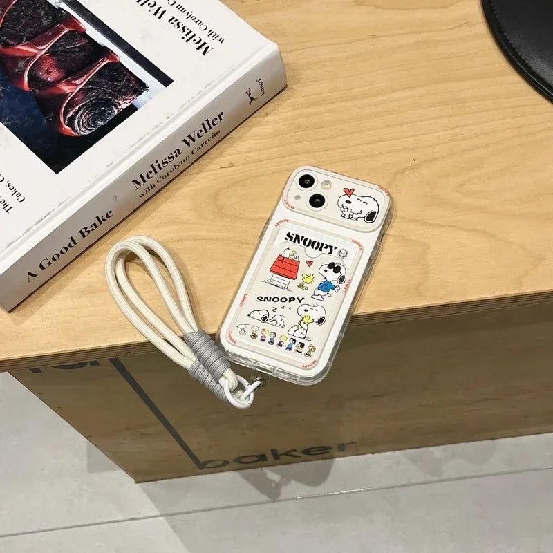 Cute Cartoon Peanut Snoopy Card Holder Pocket Phone Case For iPhone 16