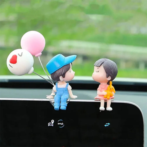 Car Ornaments Cute Cartoon Couples Action Figure Figurines Balloon