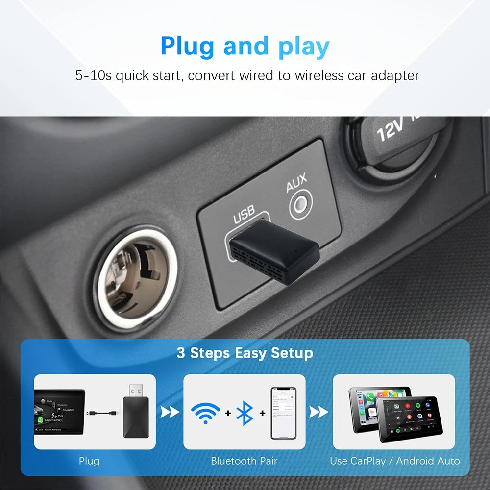 Carplay Wireless Adapter Android Auto 2in 1 Smart Dongle 2024 5G WIFI