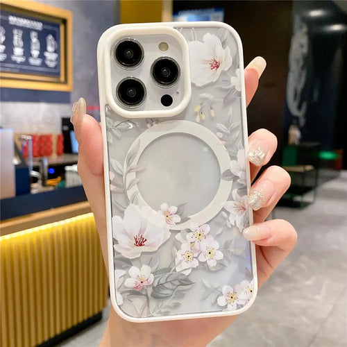 Fashion Flowers Floral Clear For Magsafe Magnetic Wireless Charging