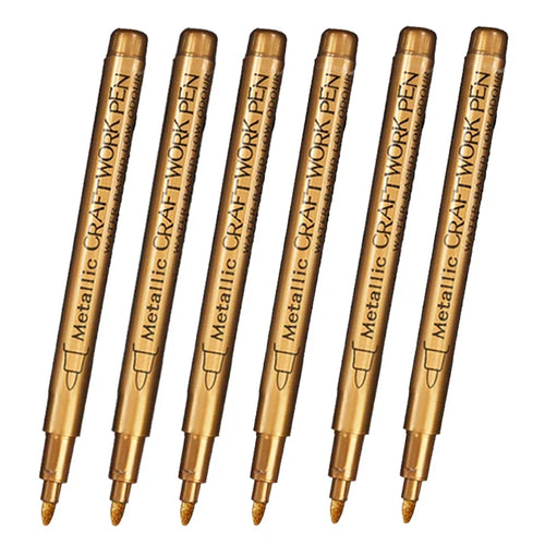 6Pcs Brush Metallic Paint Marker Pens Gold Silver Color Permanent Art