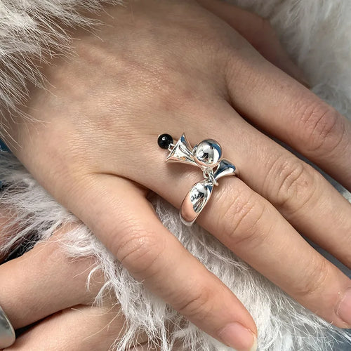 INS Minimalist Silver Color Irregular Wrinkled Surface Finger Rings