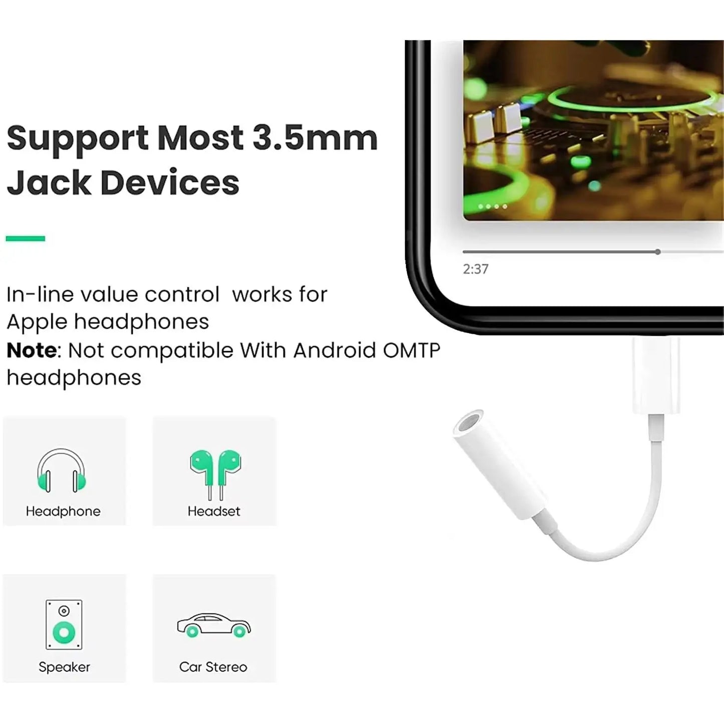 Lighting connector audio adapters and IOS adapter to 3.5mm jack AUX