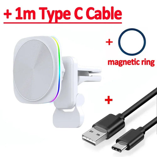 30W RGB LED Magnetic Wireless Charger Car Phone Holder Stand Car Mount