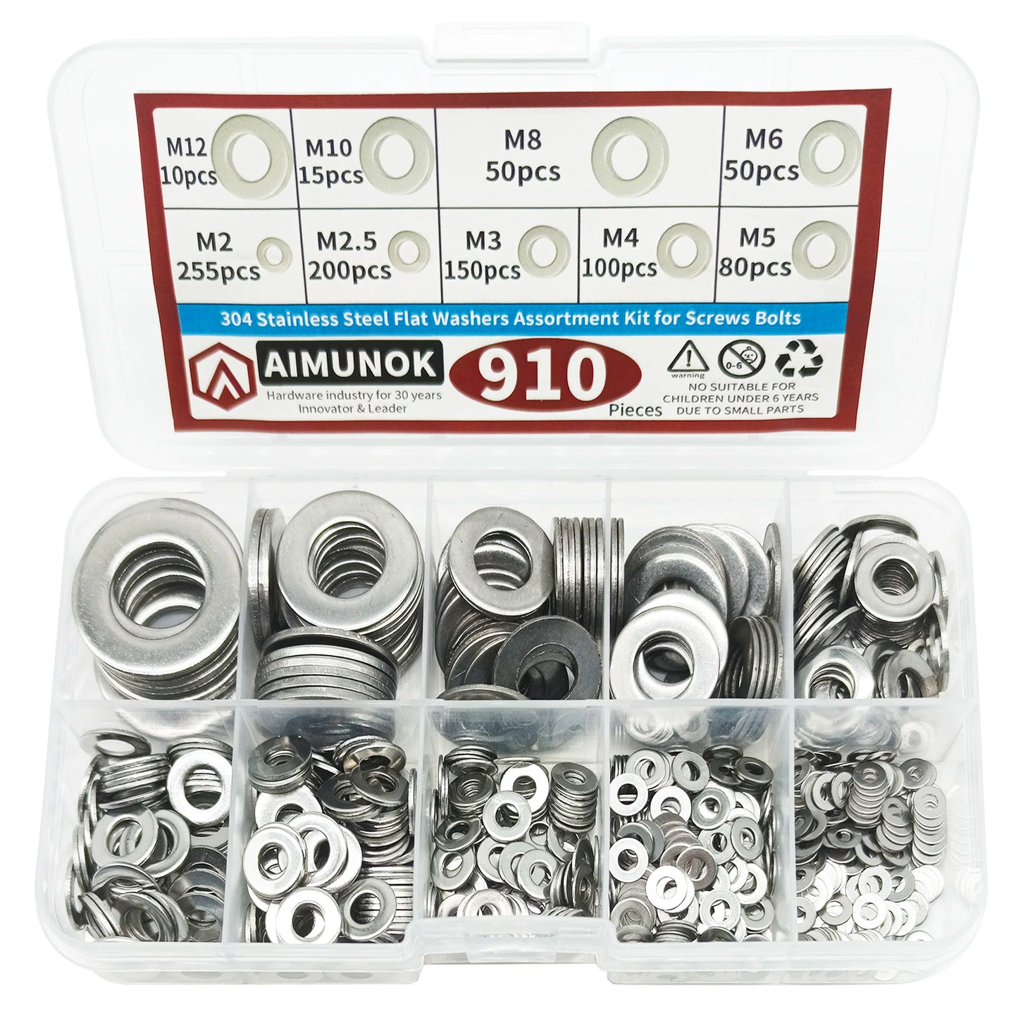910/200pcs 304 Stainless Steel Flat Washers Assortment Kit (M2 M2.5 M3