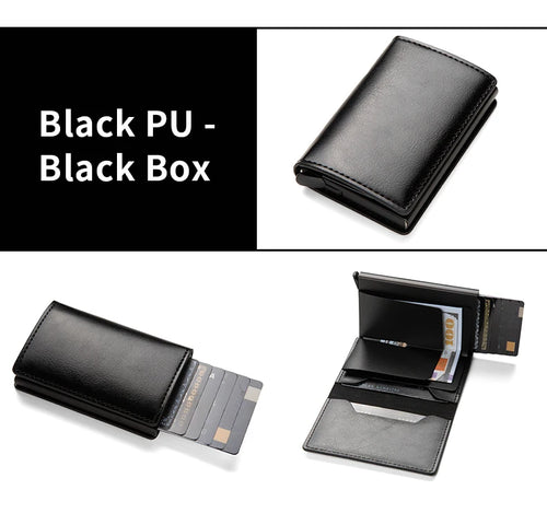 PU Leather Fiber Card Holder Wallet, RFID, Anti-Theft Brush, Pop-up,