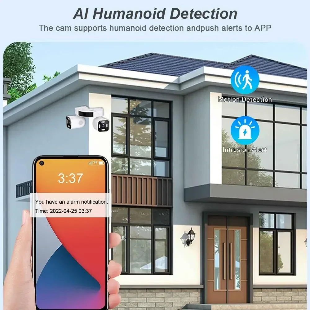 AIOOK Security Camera Outdoor Waterproof Dual Lens HD 8MP 4K 10X Zoom