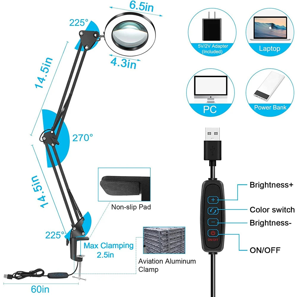 5X Magnifying Glass with Light 2-in-1 LED Lighted Magnifier 3 Color