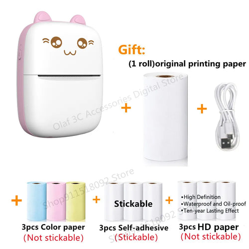 Meow Mini Label Printer Thermal Portable Printers Stickers Paper