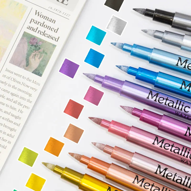 12 Colors Metallic Waterproof Permanent Marker Pens for DIY Epoxy