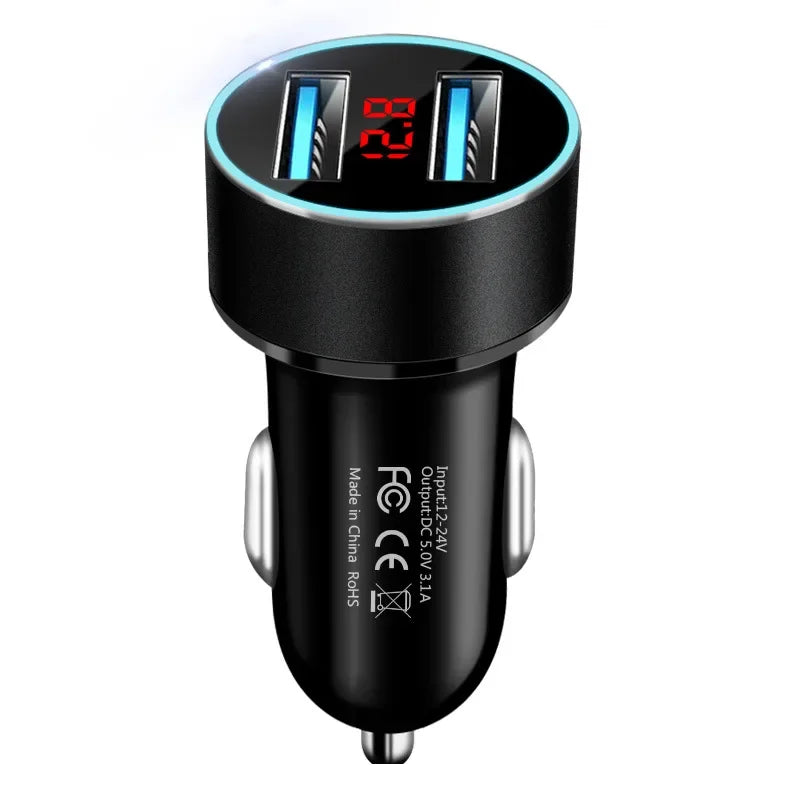 3A 15W Dual USB Car Charger Adapter Car Cigarette Lighter LED