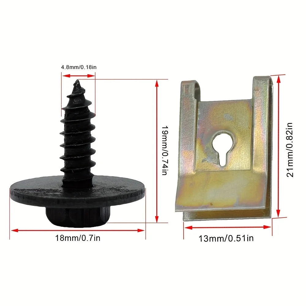 40pcs Car Screw Base U Clip Car Modification Fastener Metal Fender