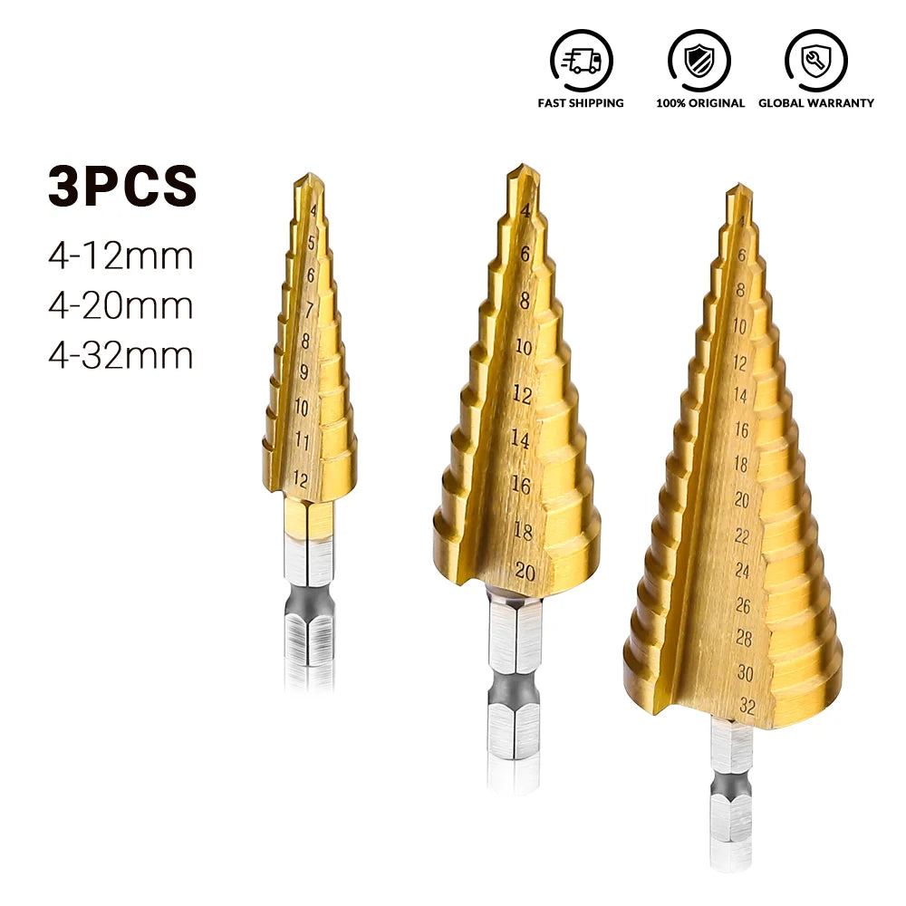 3-12mm/4-12mm/4-20mm Hss Step Drill Bit, Straight Groove DrillTitanium
