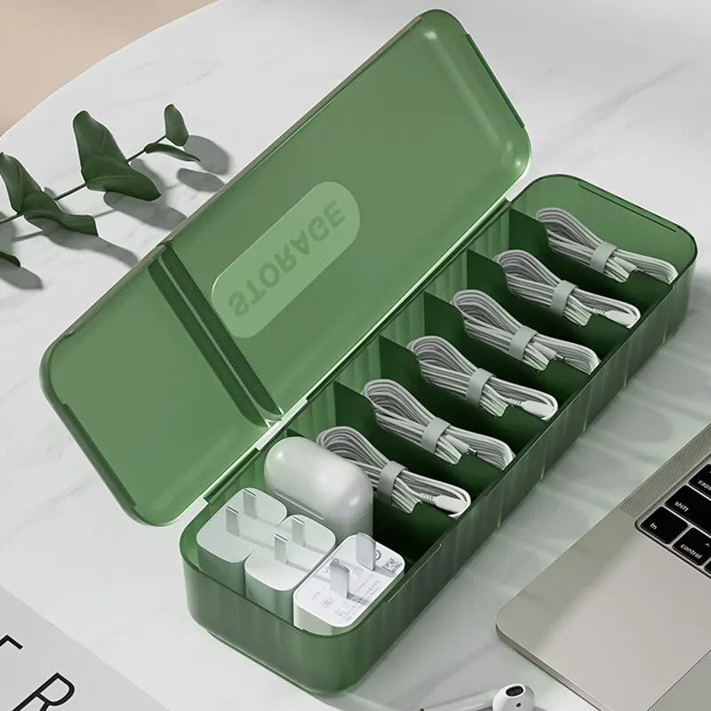 With 7 Compartments Organizer Charger Cord Storage Box Data Cable