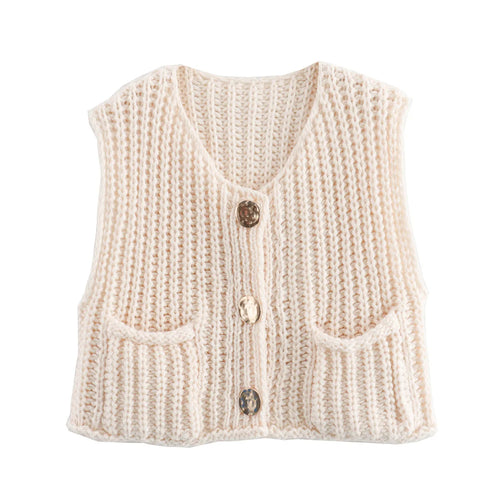 Korean Fashion Crop Sweater Women Vest Solid Loose Casual Sweater Vest