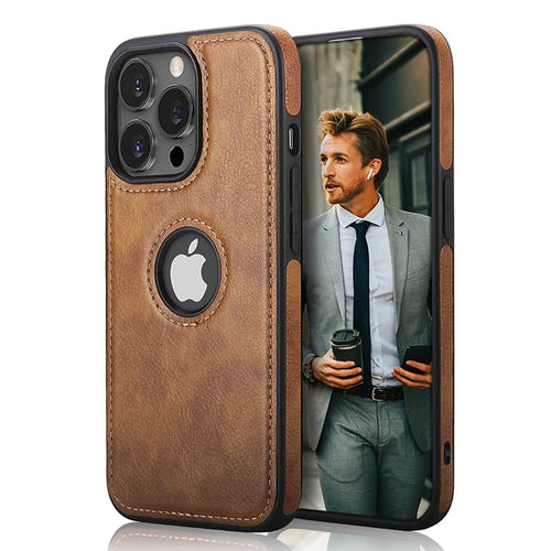 PU Leather Logo Hole Phone Case For iPhone 16 15 14 13 12 11 Pro Max