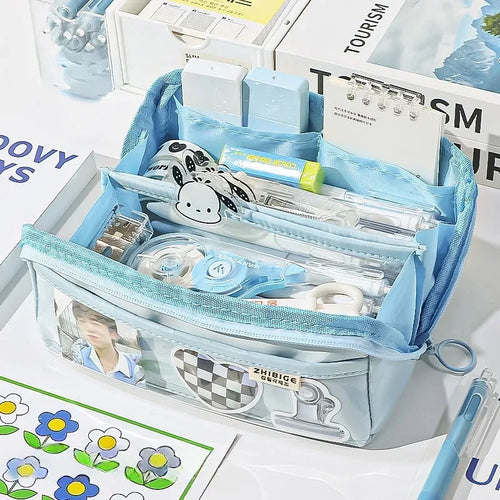 10-tier Card-pibara High-capacity Transparent Pen Bag with Beautiful