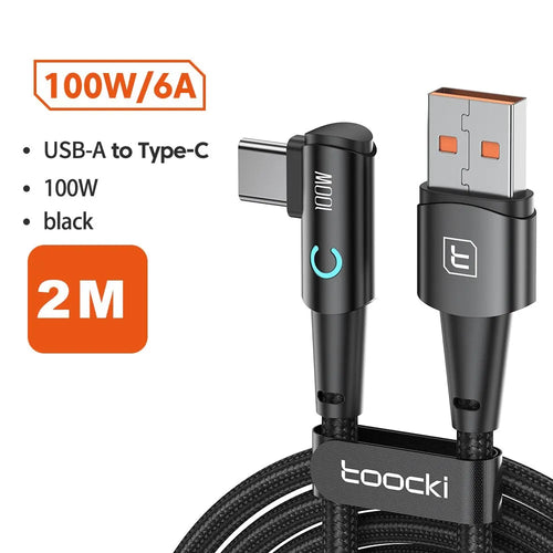 Toocki 6A USB C Cable 90 Degree For OPPO 100W Fast Charging Cord For