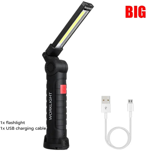 New Portable COB LED Flashlight USB Rechargeable Work Light Magnetic
