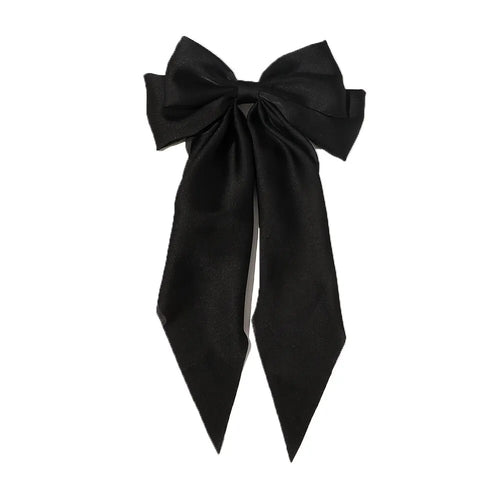 Women Elegant Bow Ribbon Hair Clip Fashion Solid Satin Spring Clip