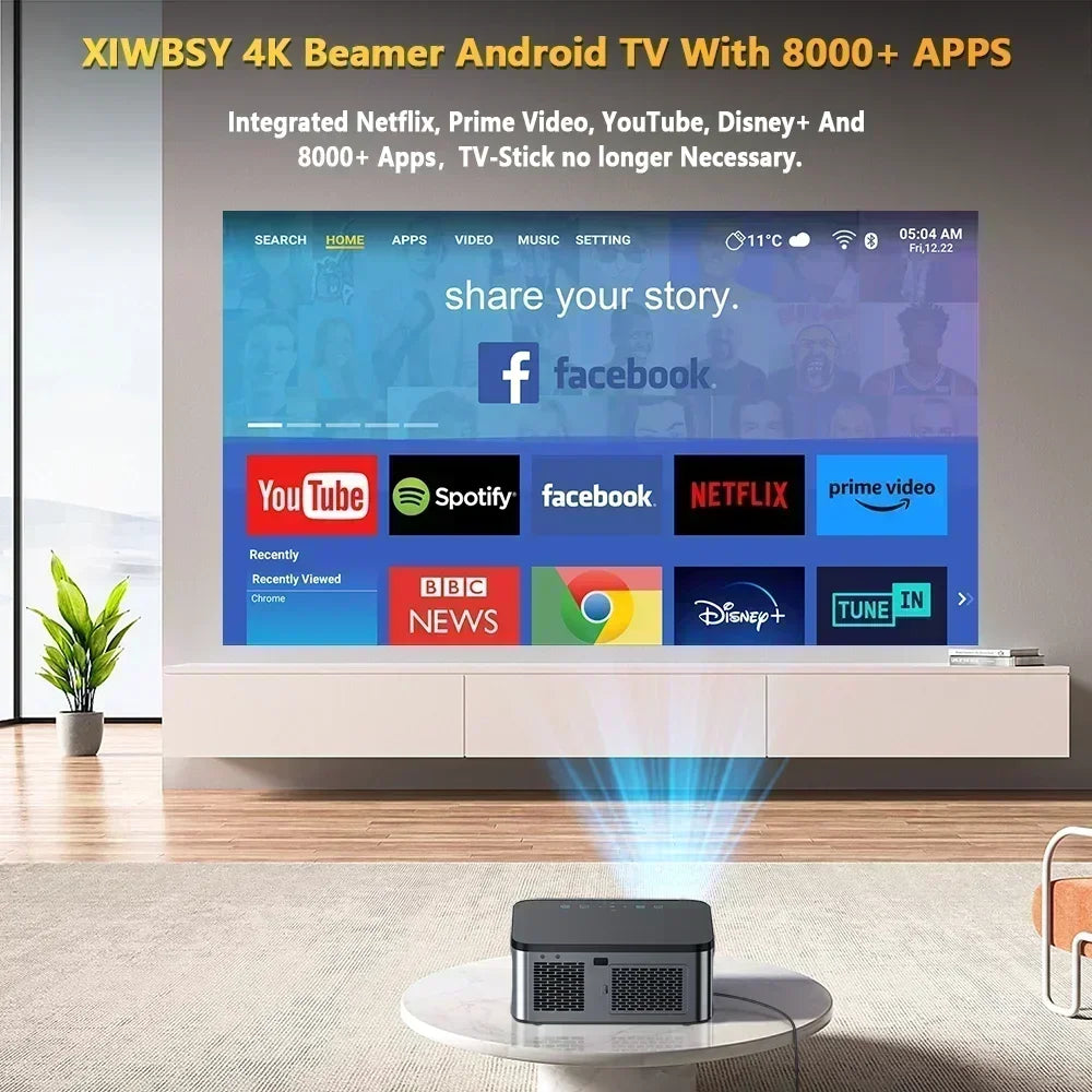 XIWBSY 25000 Lumens Android 4K Projector 1080P Native WiFi6 Auto
