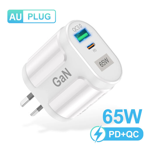 USLION 65W GaN USB Charger AU EU US UK Plug Fast Charging Tablet