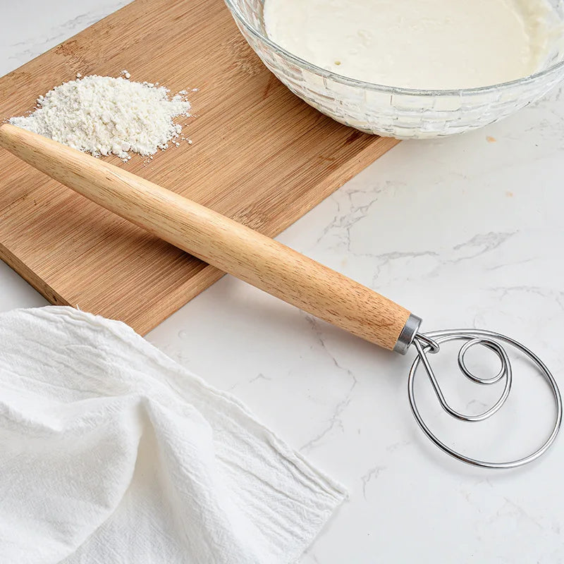 Best Wooden Hand Danish/Dough Whisk Stainless Steel Doutch Dough Whisk