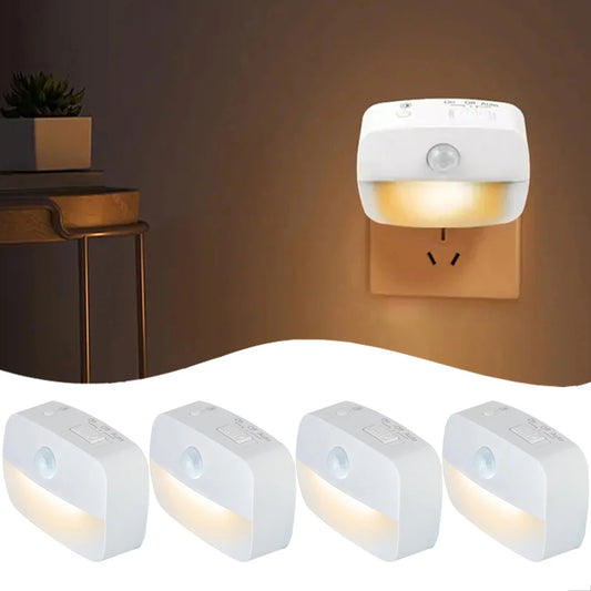 LED Night Light EU Plug In Smart Motion Sensor Light 220V Wall Lamp