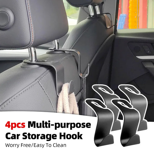 4Pcs Car Headrest Hooks Hanger for Bags Seat Back Organizer Holder