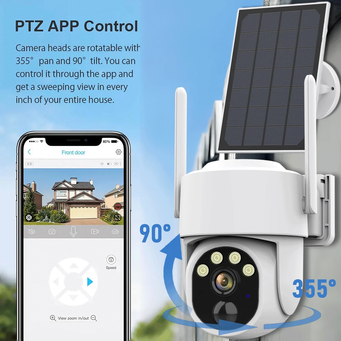 5MP PTZ Solar Power IP WiFi Camera Zoom 8000mAh Builtin Battery