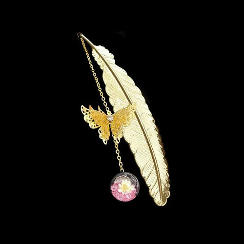 1pc Chinese Style Metal Feather Bookmark Creative Immortal Dried