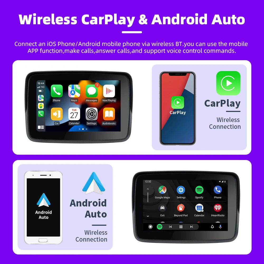 EKIY 5 inch Wireless CarPlay Moto Android Auto Portable Digital