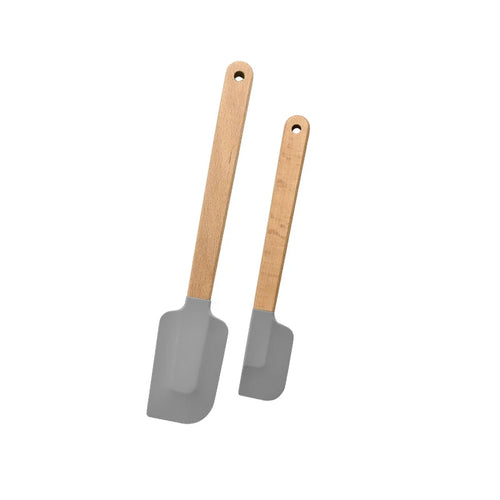 2Pcs/Set White Silicone Cream Spatula Non-stick Pastry Blenders Wood