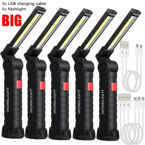 New Portable COB LED Flashlight USB Rechargeable Work Light Magnetic