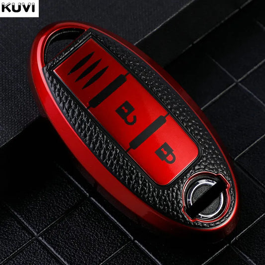 Leather TPU Car Key Case Cover for Nissan Leaf Micra Qashqai J11 J10 X