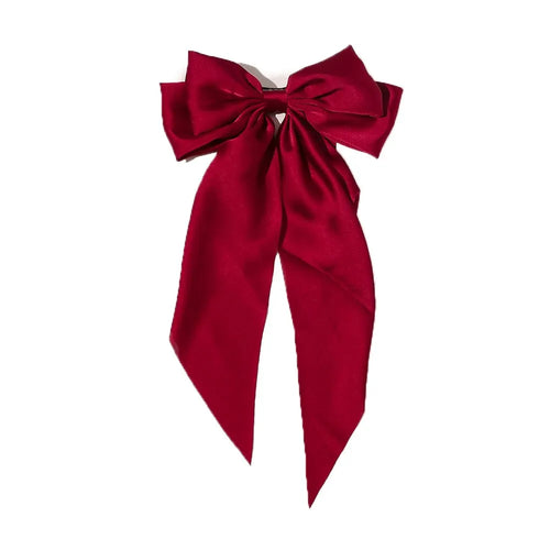 Women Elegant Bow Ribbon Hair Clip Fashion Solid Satin Spring Clip