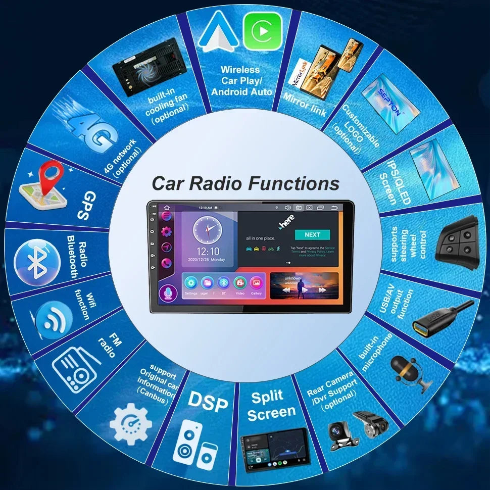 SEPTON 7"/9"/10" Universal 2 DIN Car Radio WIFI Car Audio Multimedia