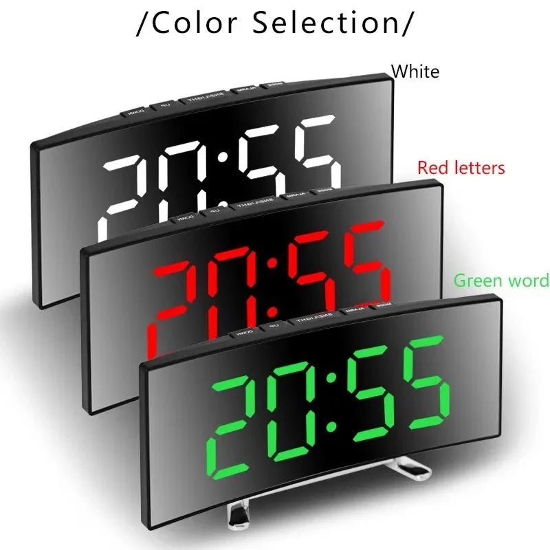 Creative Curved Electronic Clock, LED Large Screen Plug-in Battery