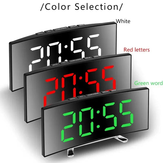 Creative Curved Electronic Clock, LED Large Screen Plug-in Battery