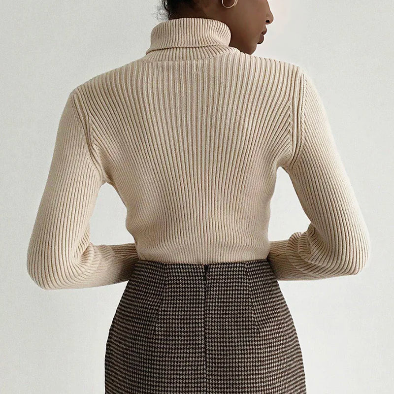 Basic Mock Neck Ribbed Sweaters for Women Cute Sexy Knitted Autumn