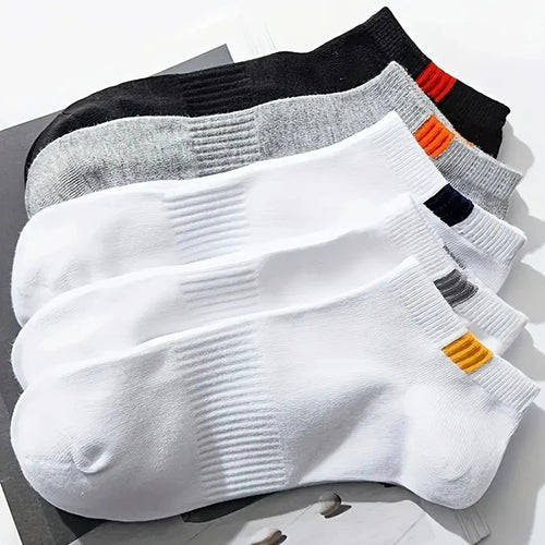 5 Pairs Men Short Socks With Fashionable Versatile Stripes That Absorb