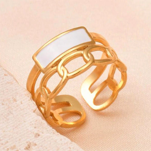 Letdiffery Retro Gold Color Double Oil Drip Open Rings Stainless Steel