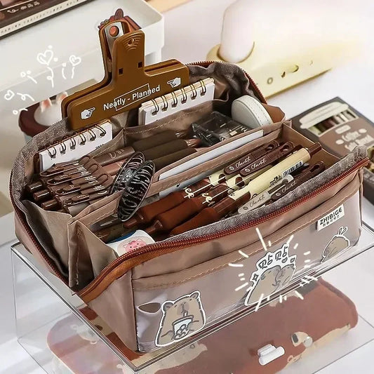 10-tier Card-pibara High-capacity Transparent Pen Bag with Beautiful