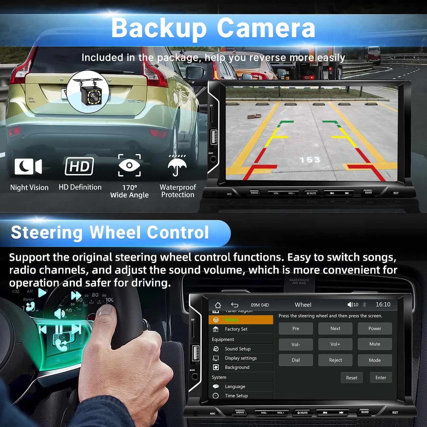 7“ HD Touch Screen Car Radio Universal 2 Din Carplay Android Auto