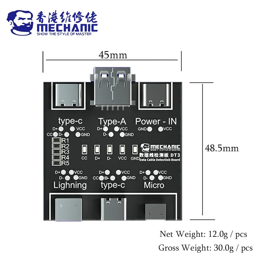MECHANIC DT3 USB Cable Tester Data Cable Test PCB Board for IPhone