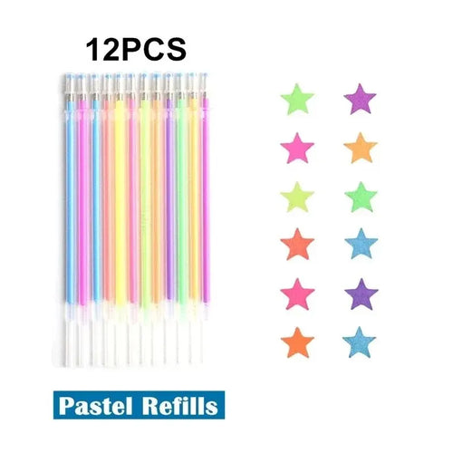 12Pcs Colors Gel Pens and Refills for School Office Coloring Book
