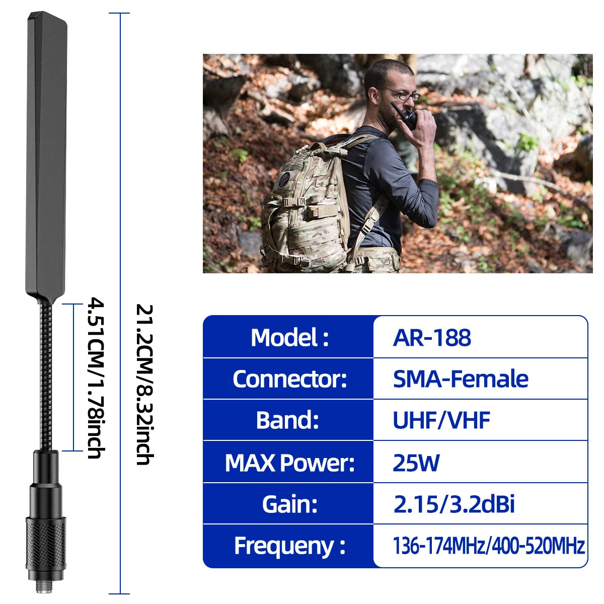 ABBREE AR-188 Gooseneck Tactical Antenna SMA-Female VHF UHF for