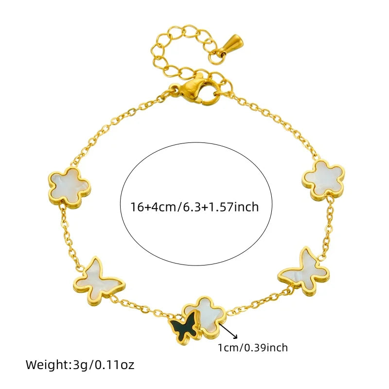 DIEYURO 316L Stainless Steel White Beihua Black Butterfly Necklace