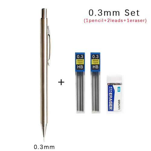 0.3 0.5 0.7 0.9 2.0mm Full Metal Mechanical Pencil Set School Art