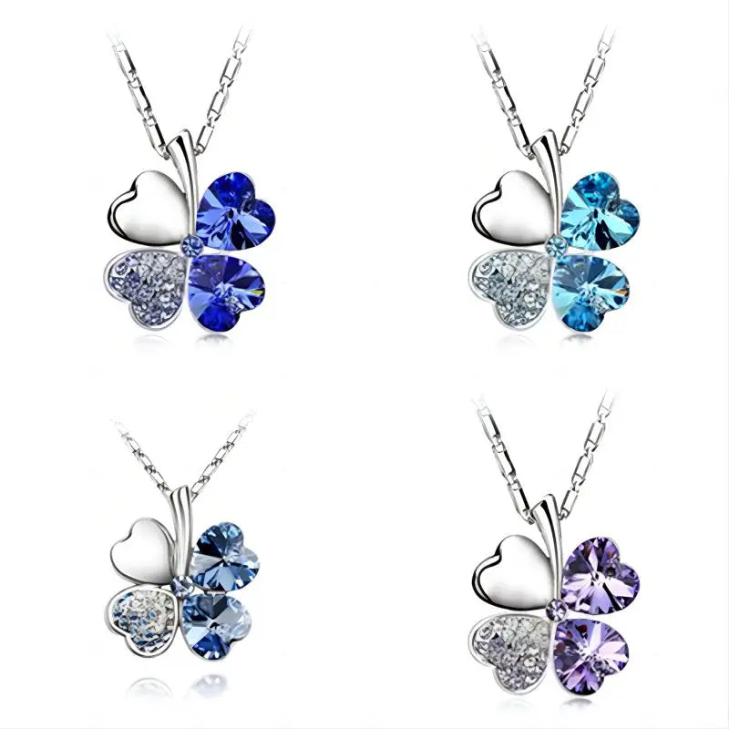 TRPOPSYN Crystal 4 Four Leaf Leaves Clover Pendant Necklaces Lover